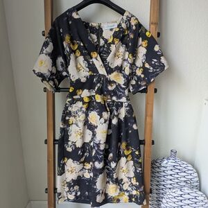 Closet London Women's Elegant Floral Midi Dress in Black and Yellow